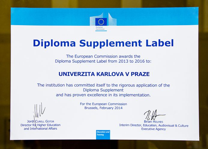 Certifikát Diploma Supplement Label