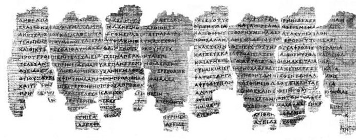 Papyrus Derveni patří mezi nejstarší dochované řecky psané papyry (na snímku je zachycena jen část papyru)