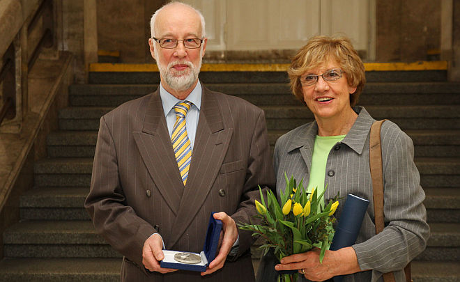 Patrick Corness was accompanied at the ceremony by his wife, Jitka