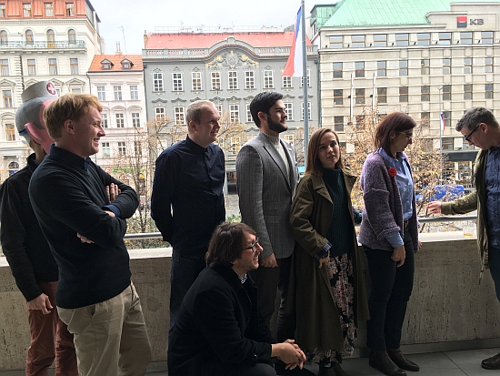 All for one and one for all: organizers of the Festival of Freedom this week. Featured in this article: Michal Zima (fourth from right), Tereza Voříšková (third from right) and Jan Gregar (in crouch).