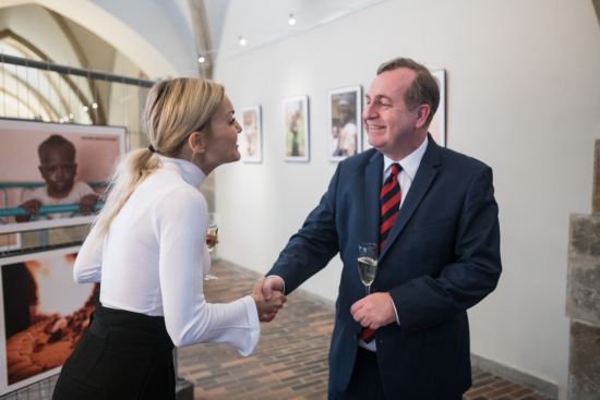 Photographer Jarmila Štuková and Charles University Rector Tomáš Zima at opening of exhibition at Carolinum on March 21, 2019. Photo: René Volfík.