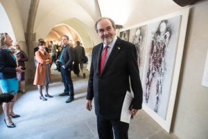 Charles University Vice Rector Jan Royt and CU Rector Tomáš Zima (not pictured) spoke at the unveiling on April 4. Photo: René Volfík.