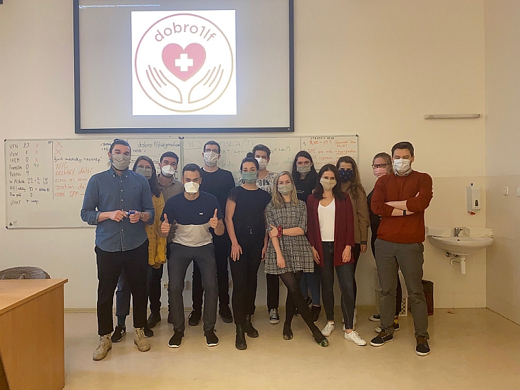 Volunteers at Charles University's First Faculty of Medicine. David Kulišiak is on the far left.